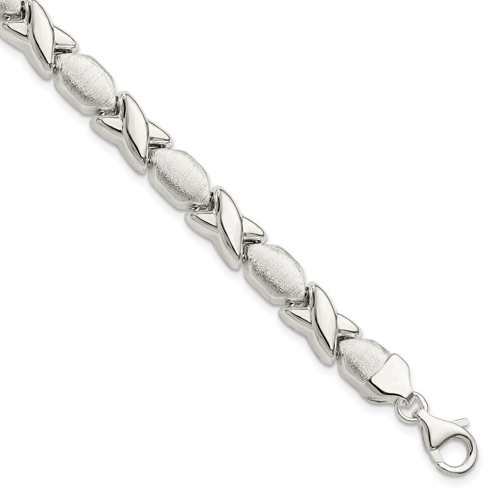 Kazi Luxury Sterling Silver Polished and Satin X and O Bracelet